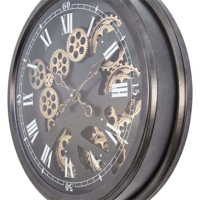 Yosemite Home Decor Modern Metal Paris II Gear Clock in Black