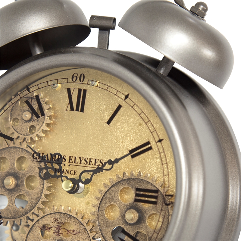 Yosemite Home Decor Modern Metal Gear Table Top Clock in Gunpowder Silver/Brass
