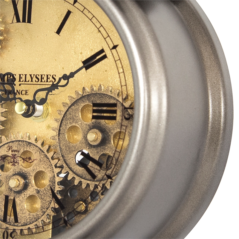 Yosemite Home Decor Modern Metal Gear Table Top Clock in Gunpowder Silver/Brass
