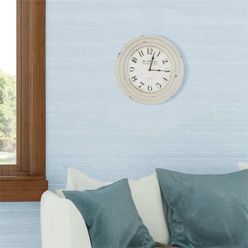 Yosemite Circular Skip Movement Wall Clock Distressed White Frame