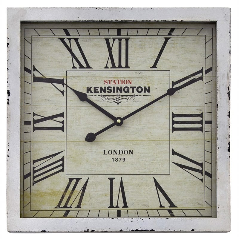 Yosemite Square Skip Movement Wood Wall Clock with Distressed Off White Frame