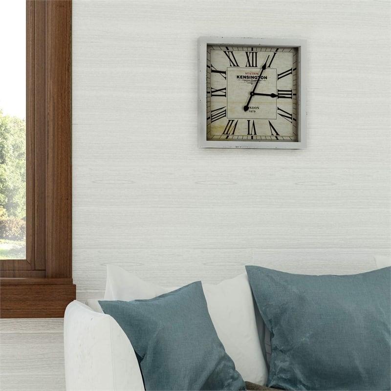 Yosemite Square Skip Movement Wood Wall Clock with Distressed Off White Frame