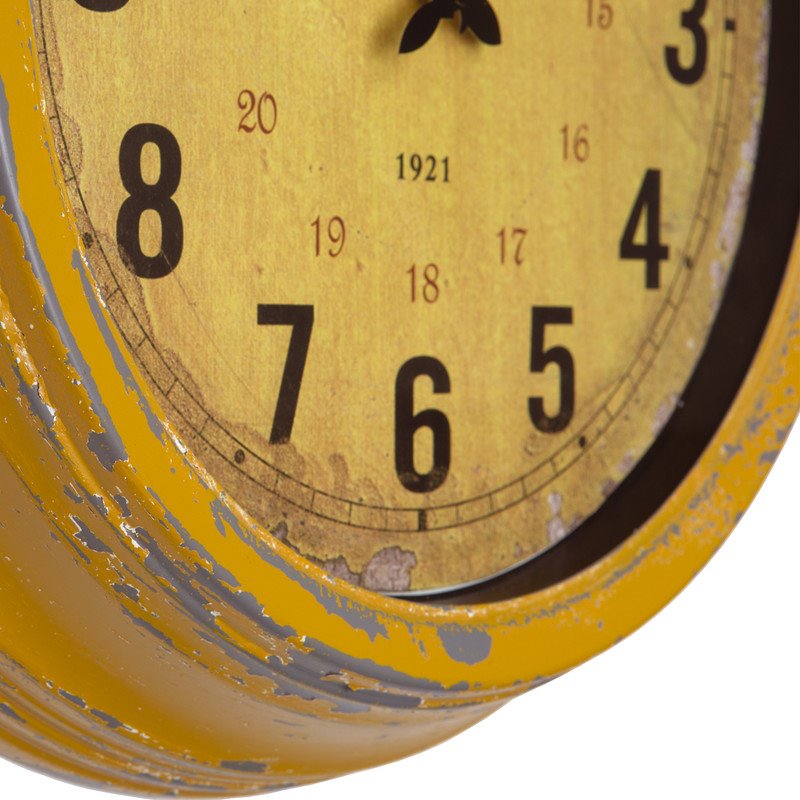 Yosemite Circular Iron Wall Clock with Distressed Yellow Iron Frame