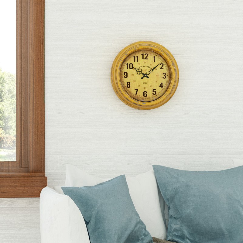 Yosemite Circular Iron Wall Clock with Distressed Yellow Iron Frame