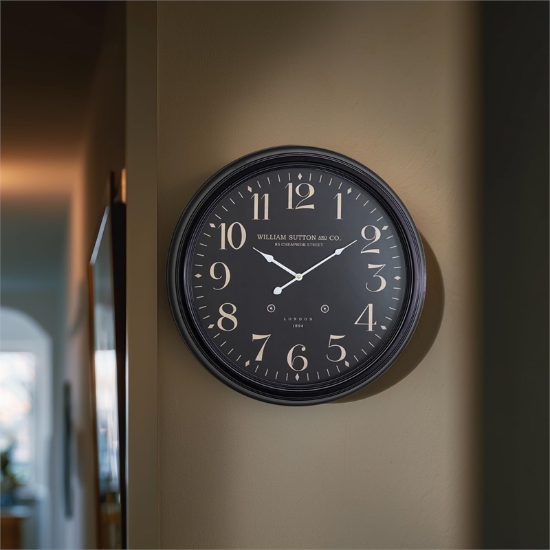 Yosemite Circular Iron Wall Clock Black with Distressed Iron Frame