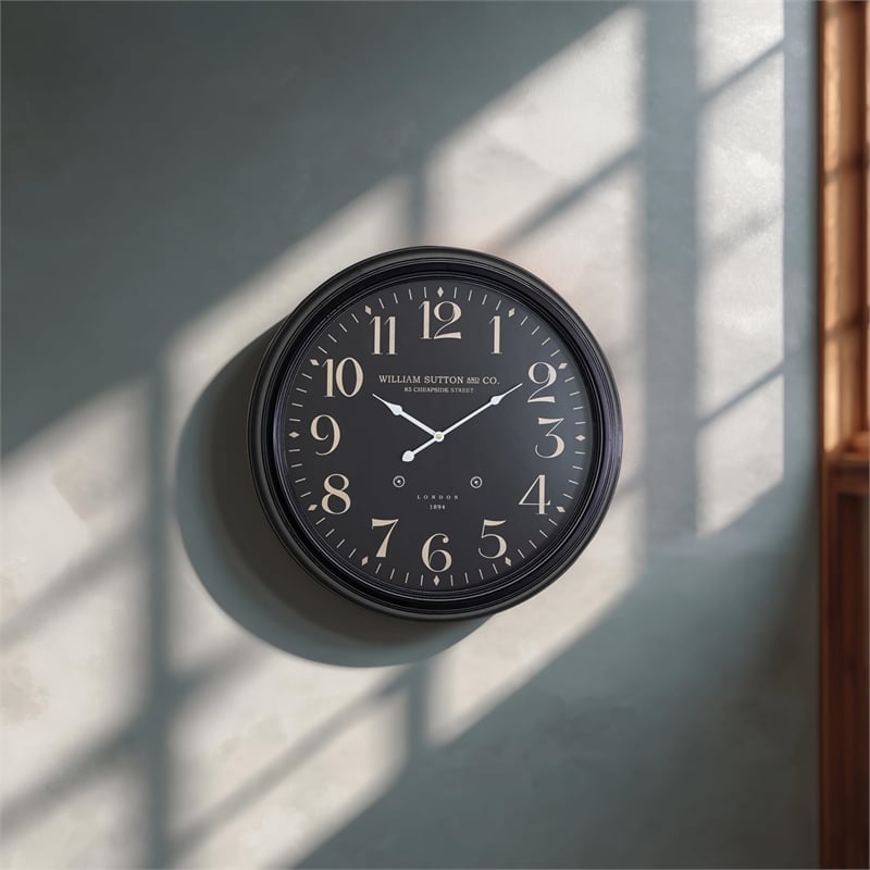 Yosemite Circular Iron Wall Clock Black with Distressed Iron Frame
