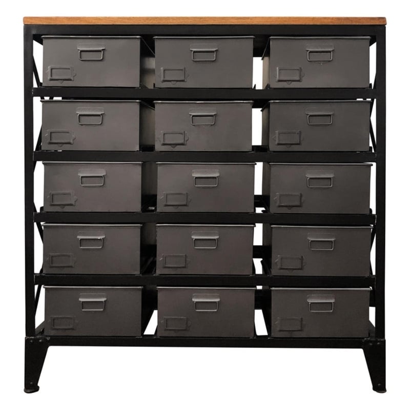 Yosemite Home Decor Storage Solid Metal & Mango Wood Cabinet in Deep Gray