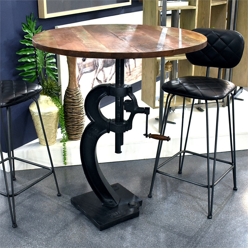 Yosemite Home Decor Cast Iron & Mango Wood Adjustable Pub Table in Black/Natural