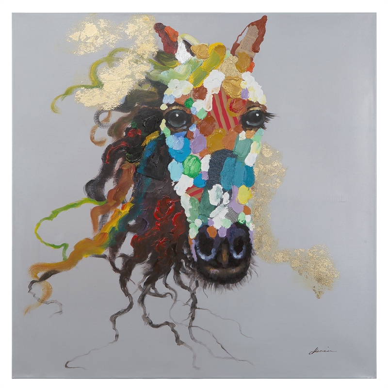 Yosemite Home Decor 'Horse of an Abstract Color' Fabric Canvas in Multi-Color