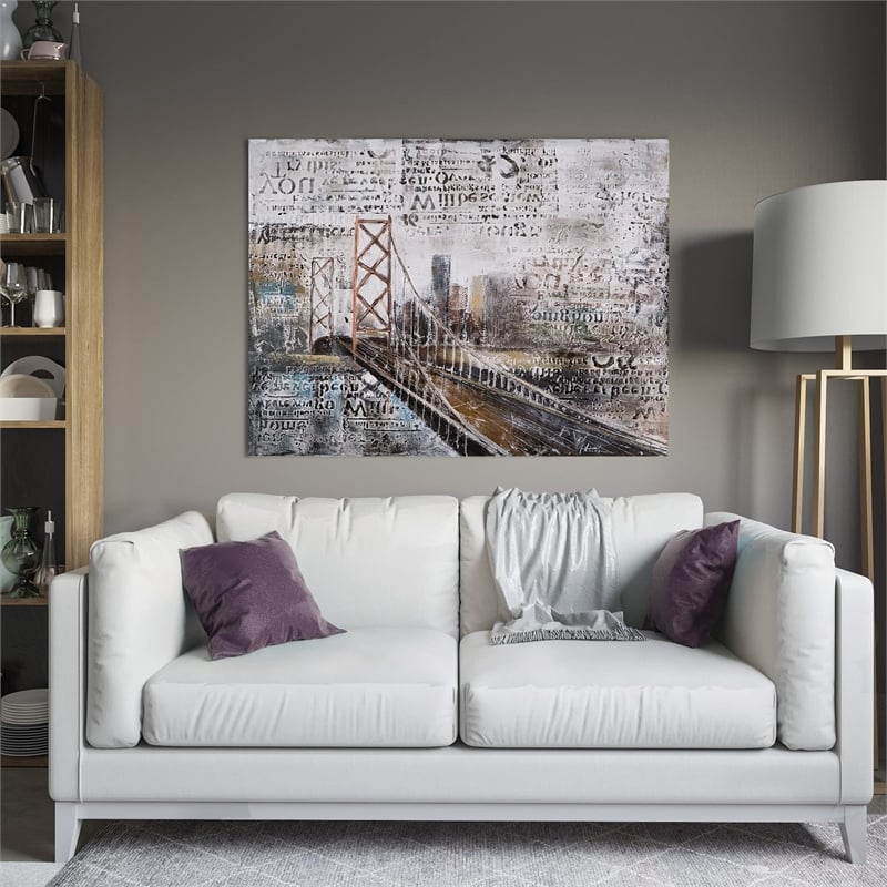 Yosemite Home Decor 'Across The Bridge' Fabric Canvas in Multi-Color