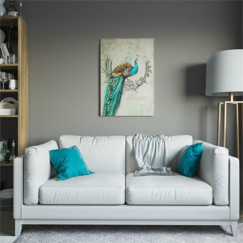 Yosemite Home Decor 'Peacock Poise I' Fabric Canvas in Multi-Color