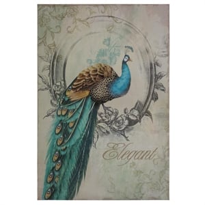 Yosemite Home Decor 'Peacock Poise I' Fabric Canvas in Multi-Color