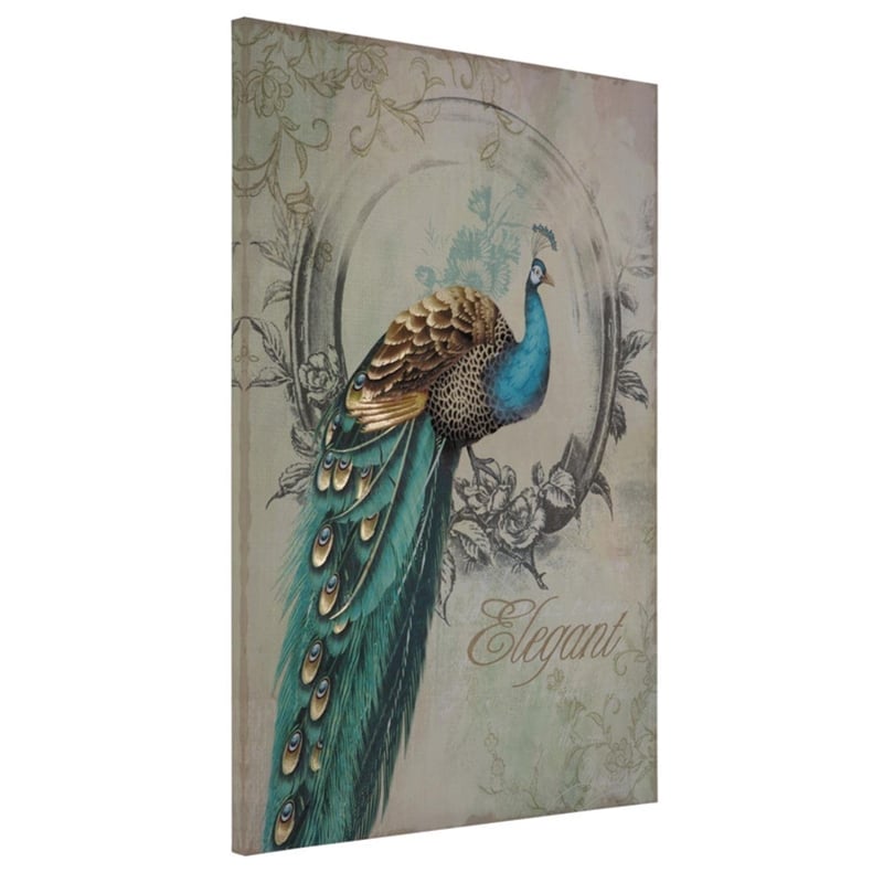 Yosemite Home Decor 'Peacock Poise I' Fabric Canvas in Multi-Color