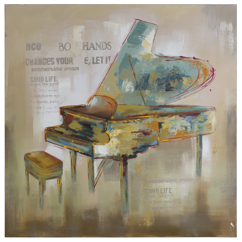 Yosemite Home Decor 'Paris Piano' Fabric Canvas in Multi-Color