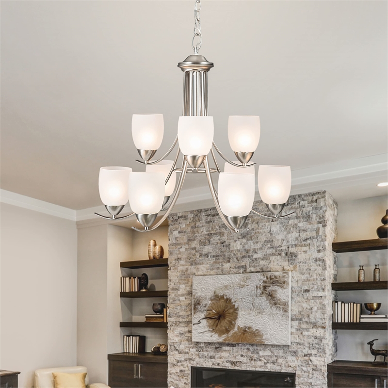 Yosemite Home Decor Mirror Lake 9 Lights Chandelier in Brushed Nickel