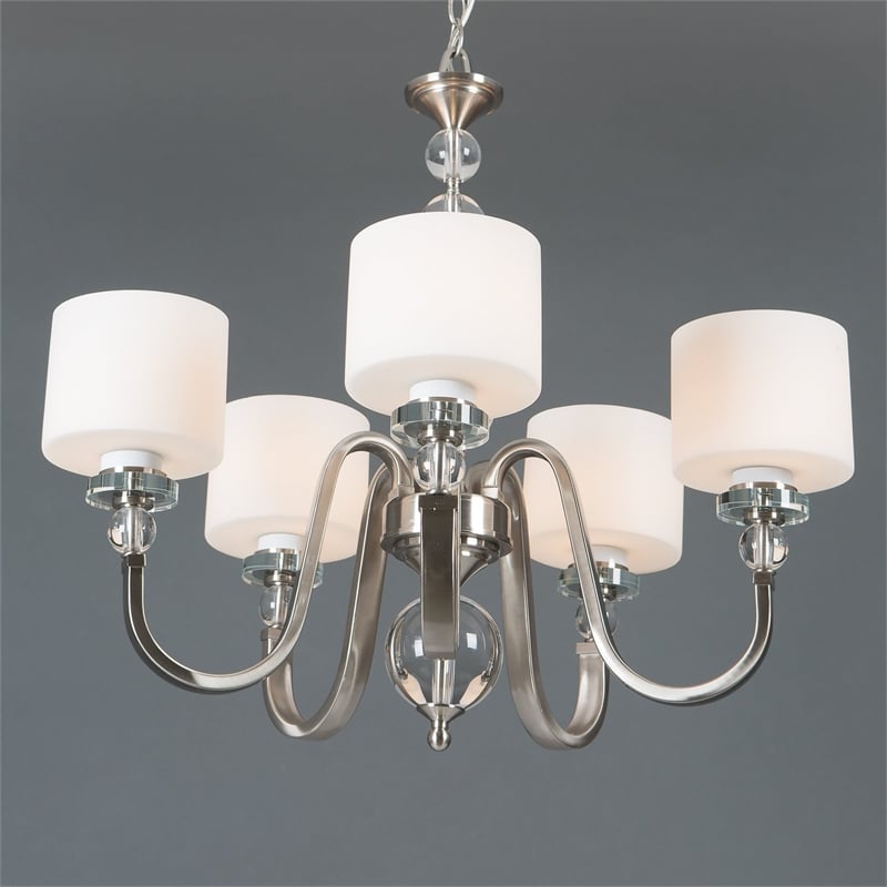 Yosemite Home Decor Mitchell Peak 5 Light Chandelier in Satin Steel/Dove White