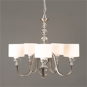 yosemite home decor mitchell peak 5 light chandelier in satin steel with dove white glass