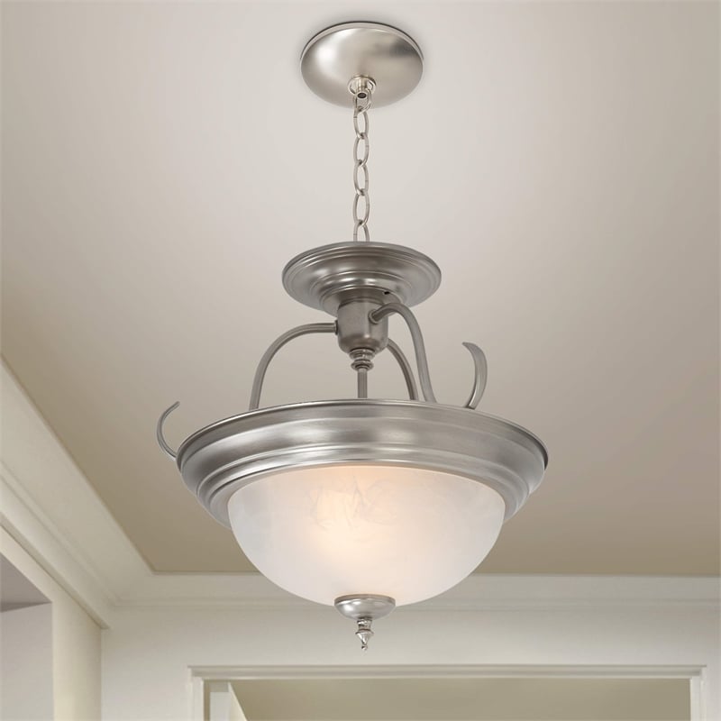 Yosemite Home Decor 2 Lights Semi-Flush Mount in Satin Nickel
