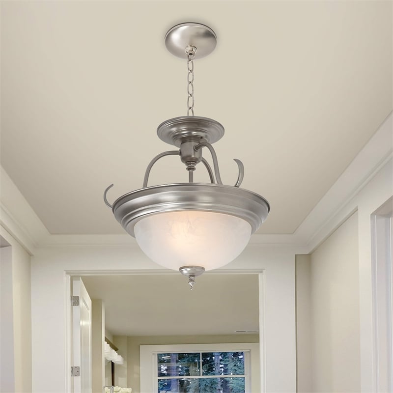 Yosemite Home Decor 2 Lights Semi-Flush Mount in Satin Nickel