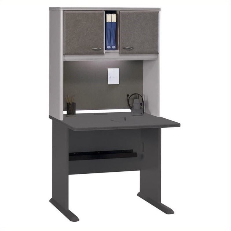 Bush Business Furniture Series A 36" Computer Desk with Hutch in Pewter