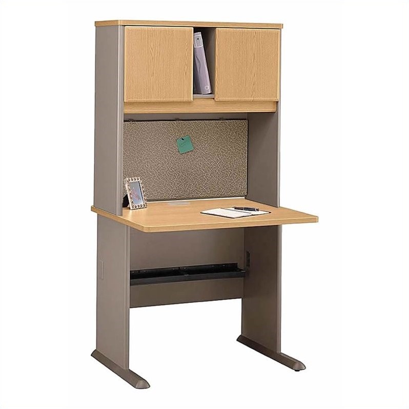 Bush Business Series A 3 Person Computer Hutch Desk Setes In Light Bush Business Series A 3 Person Computer Hutch Desk Setes In Light Oak