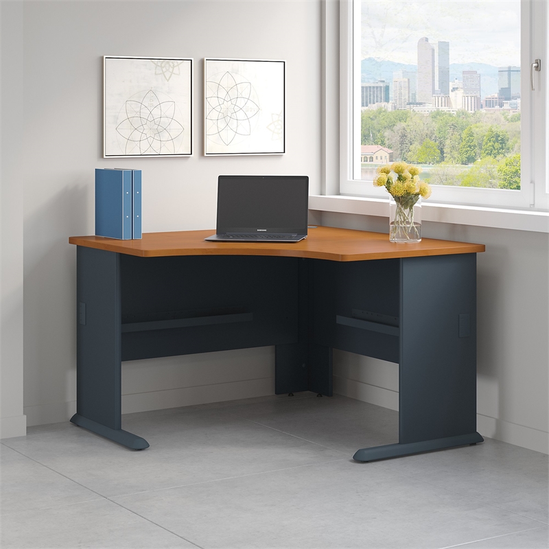 Bush Business Series A 48w Corner Desk In Natural Cherry And Slate