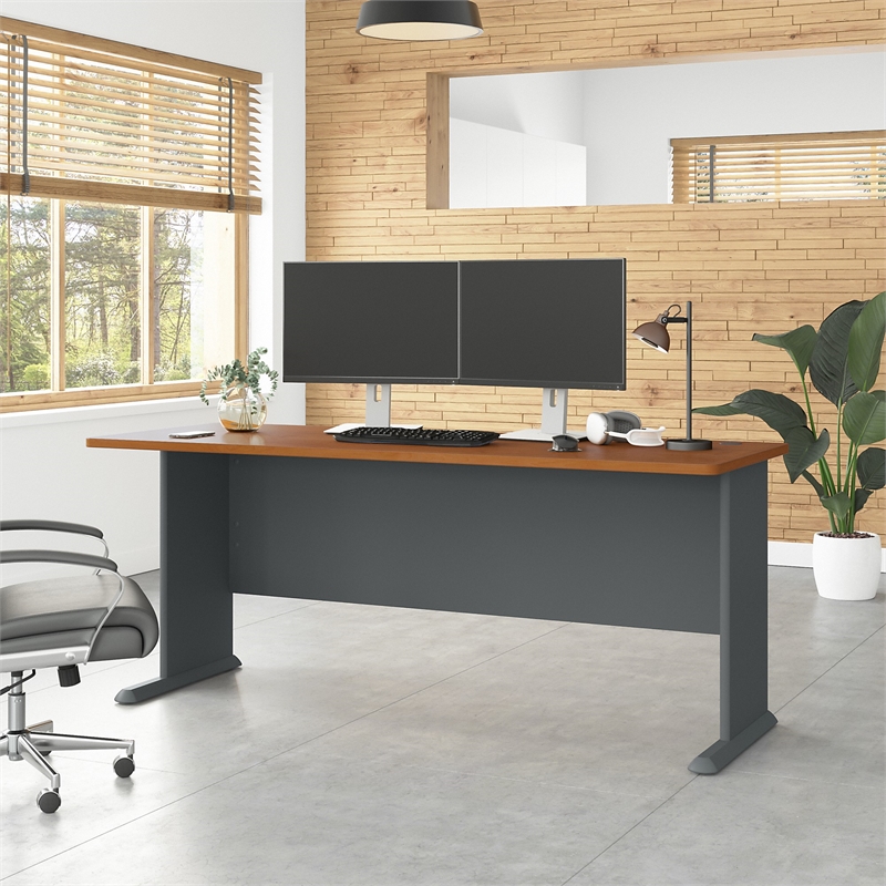 Series A 72W Office Desk in Natural Cherry and Slate - Engineered Wood
