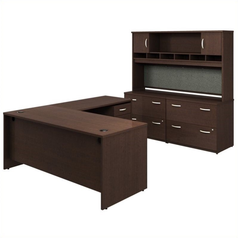 Bush Business Series C 6 Piece L Shape Desk Set In Mocha Cherry Bush Business Series C 6 Piece L Shape Desk Set In Mocha Cherry