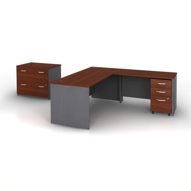 Bush Business Furniture Series C 4-Piece L-Shape Computer Desk in Hansen Cherry