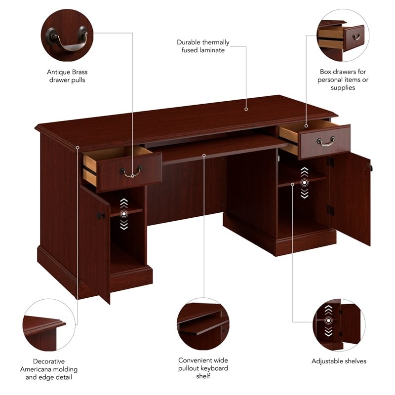 Arlington Computer Desk with Storage and Keyboard Tray in Harvest Cherry