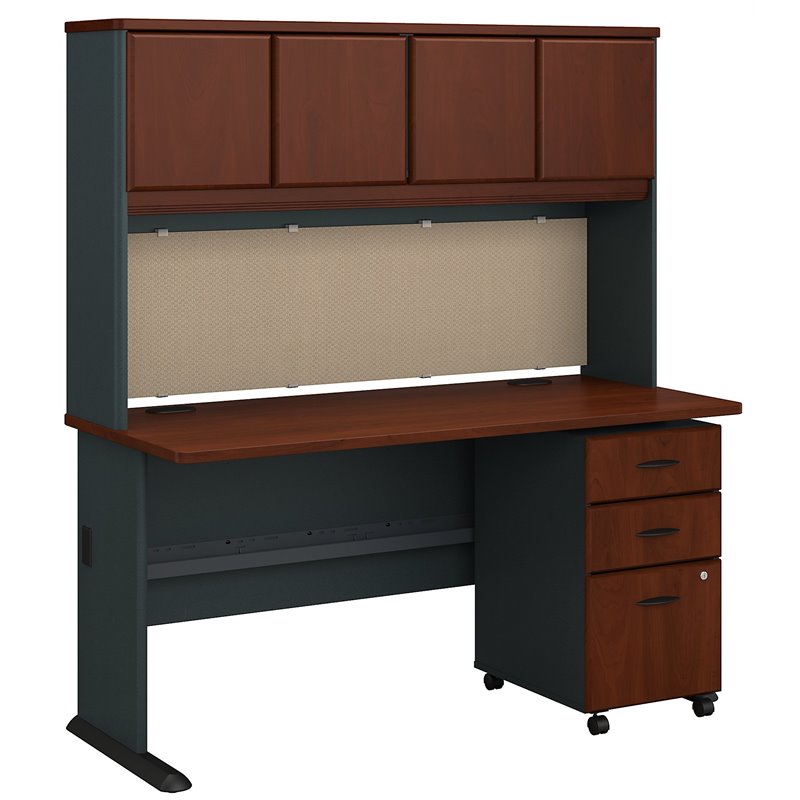 Bush Business Furniture Series A 60"W Desk with Hutch and Mobile File
