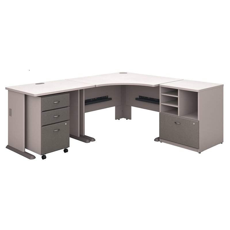 Bush Business Furniture Series A 48"W Corner Desk with 36"W Return and Storage Pewter White