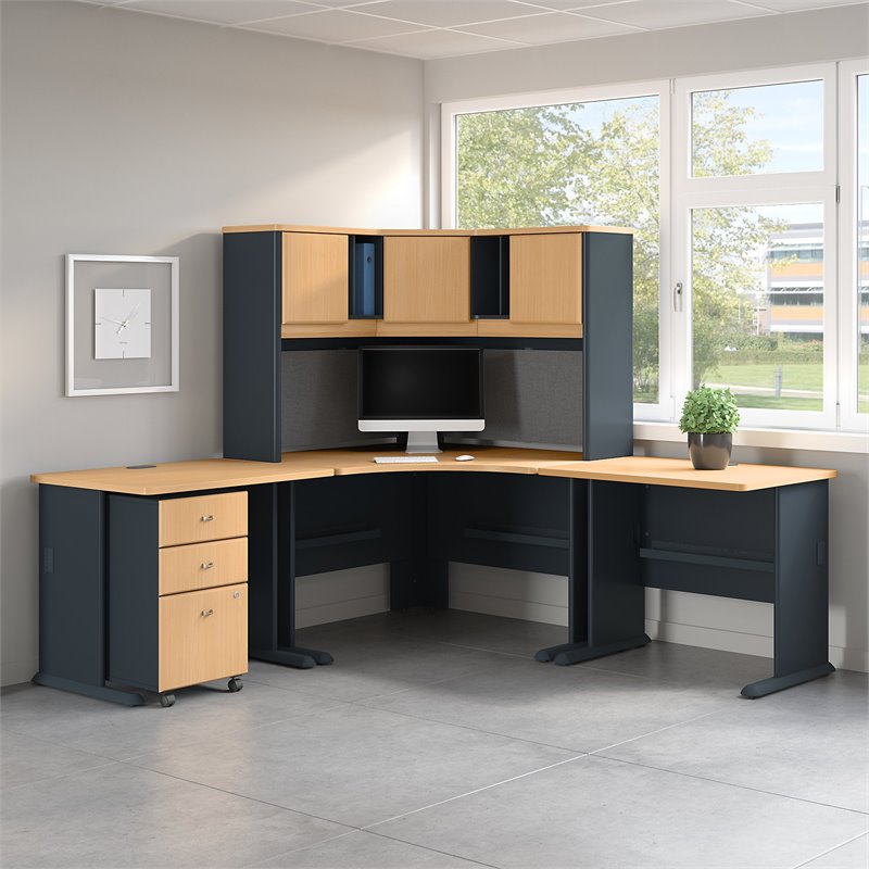 Bush Business Furniture Series A 84"W Corner Desk with Hutch and Mobile