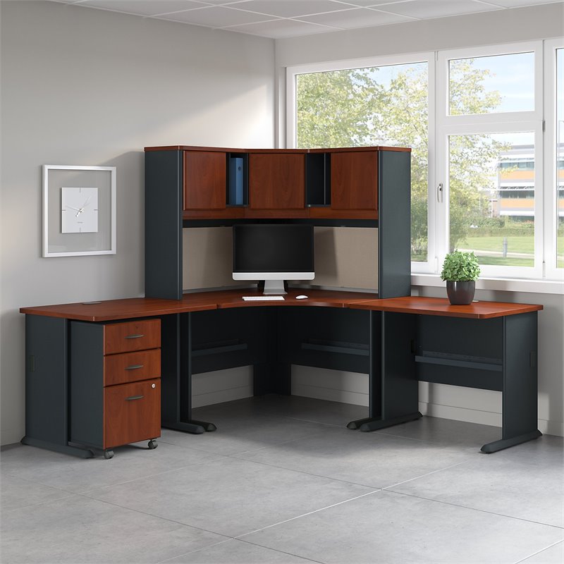 Bush Business Furniture Series A 84"W Corner Desk with Hutch and Mobile