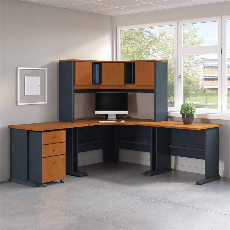 Bush Business Furniture Series A 84"W Corner Desk with Hutch and Mobile