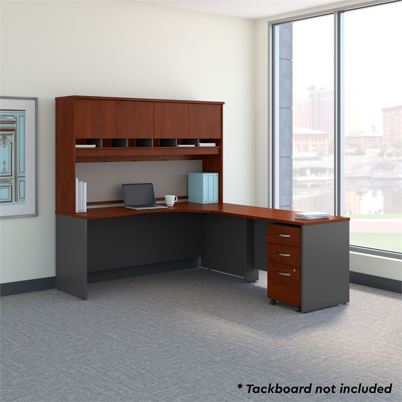 Series C Right Hand Corner Desk with Hutch and Mobile File in Hansen Cherry