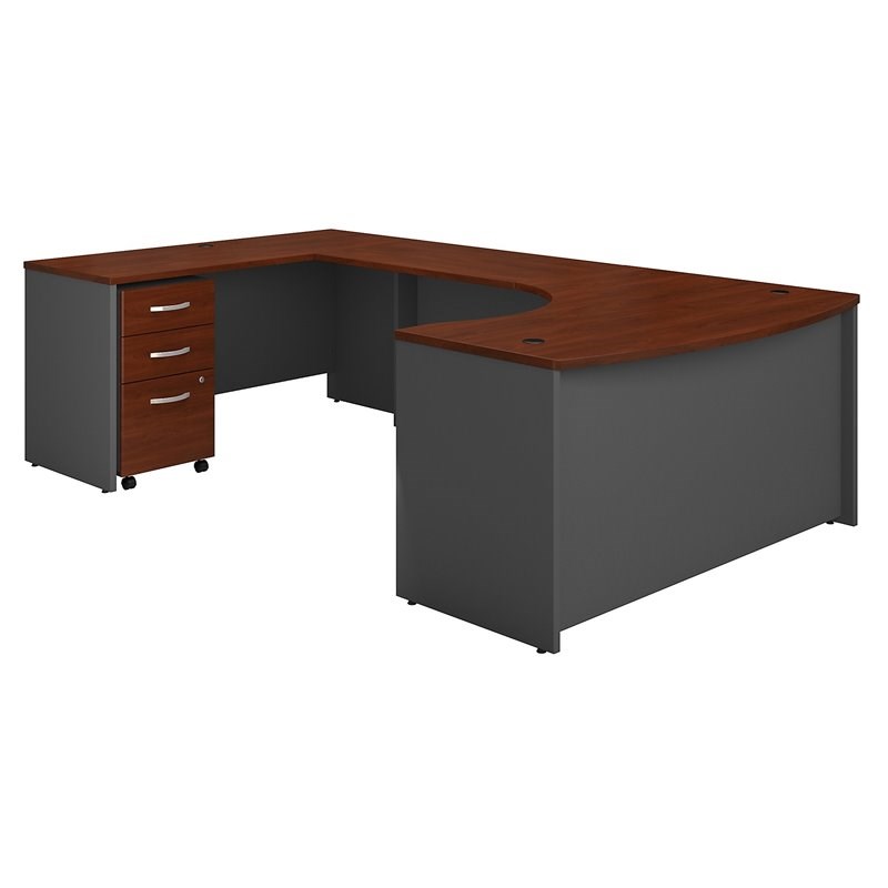 Series C Left Hand Bow U-Shaped Desk with Mobile File Cabinet in Hansen Cherry