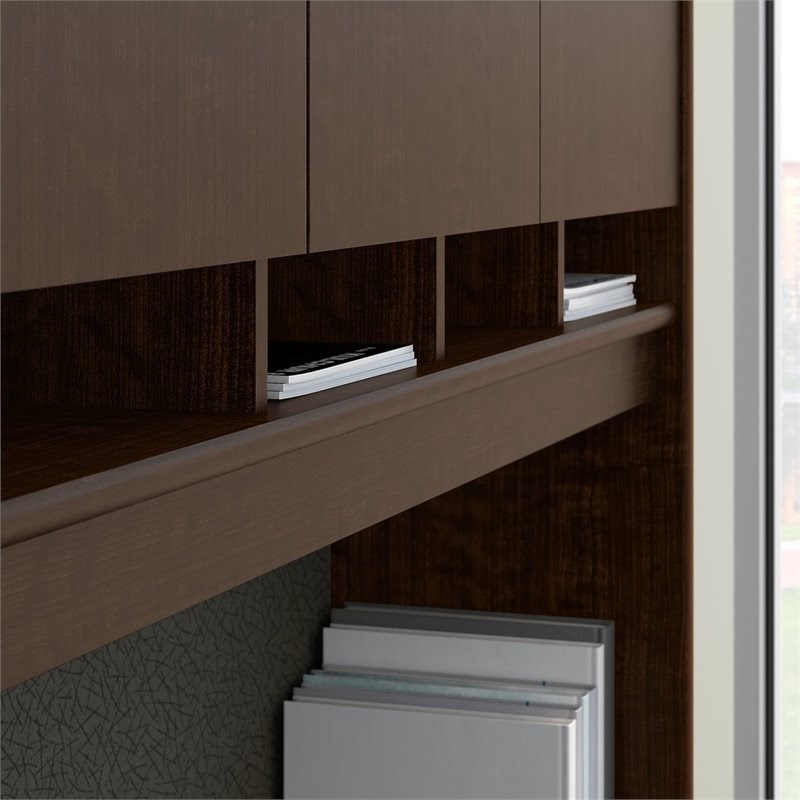 Series C Right Hand Bow Front U Shaped Computer Desk with Hutch in Mocha Cherry