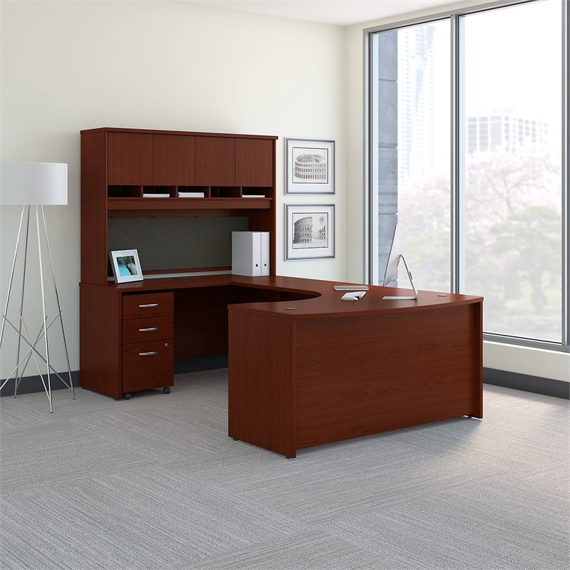 Bush Business Furniture Series C Left Hand Bow U-Shaped Desk with Hutch ...