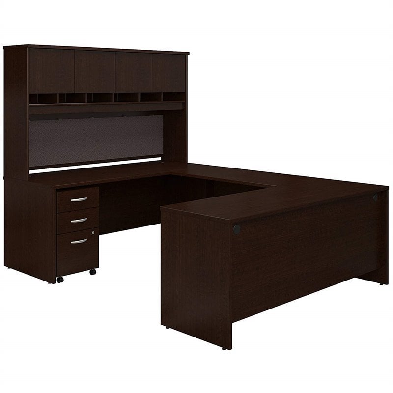 Series C 72W U Shaped Desk with Hutch & Storage in Mocha Cherry -Engineered Wood