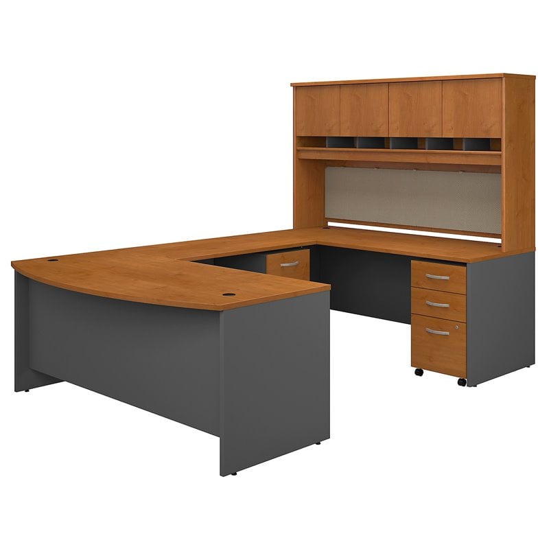 U Shaped Desk with Hutch and Storage Cabinet