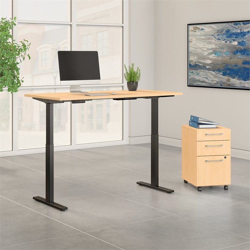bush business move 60 series 72x30 height adjustable standing desk with storage in natural maple - Height Adjustable Standing Desk bush business move 60 series 72x30 height adjustable standing desk with storage in natural maple - Height Adjustable Standing Desk