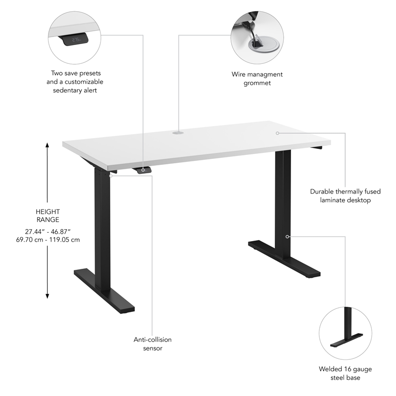 Move 60 Series 48W Adjustable Standing Desk in White - Engineered Wood