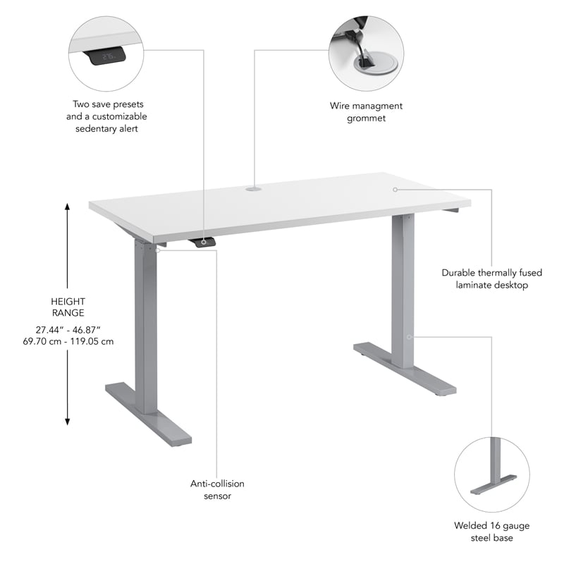 Move 60 Series 48W Adjustable Standing Desk in White - Engineered Wood
