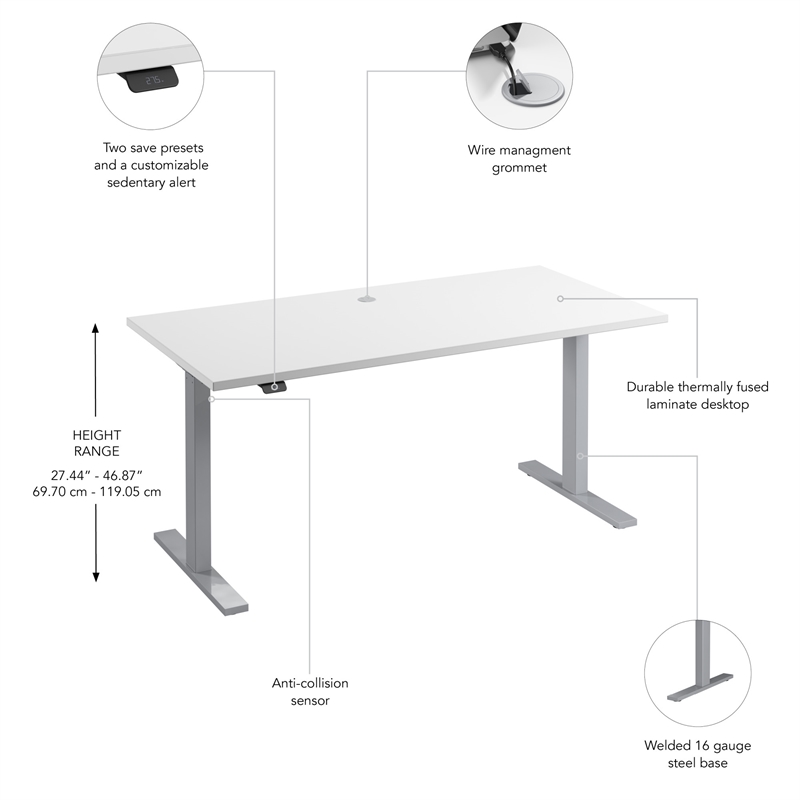 Move 60 Series 60W Adjustable Standing Desk in White - Engineered Wood