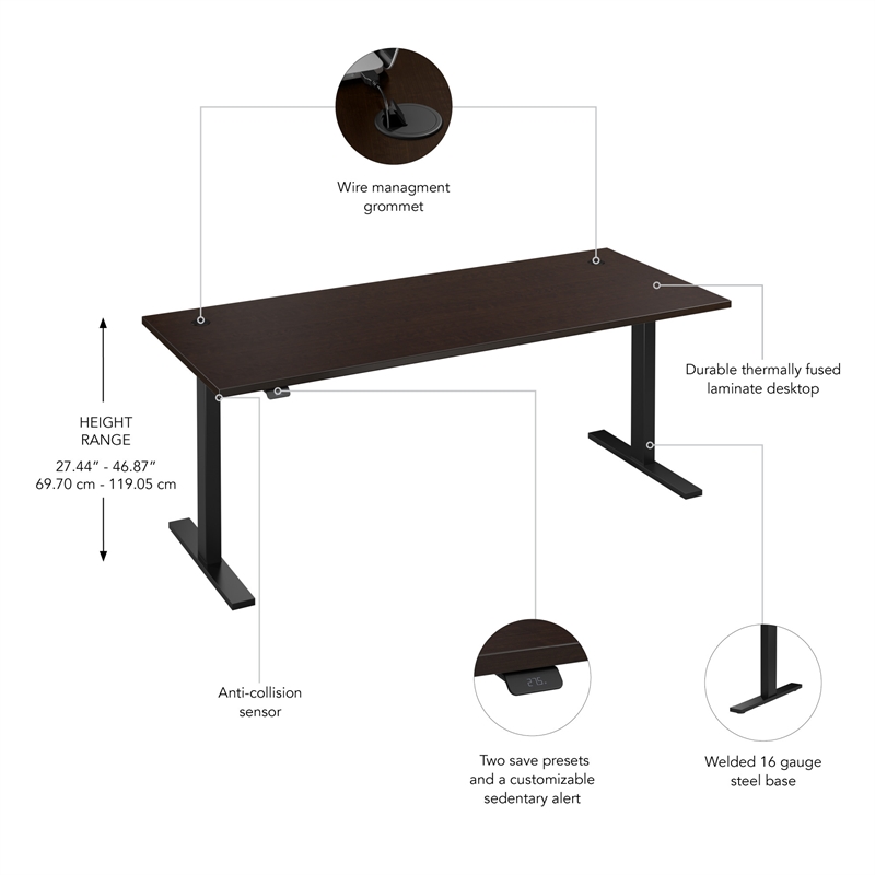 Move 60 Series 72W Adjustable Standing Desk in Mocha Cherry - Engineered Wood