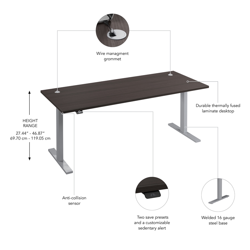 Move 60 Series 72W Adjustable Standing Desk in Storm Gray - Engineered Wood