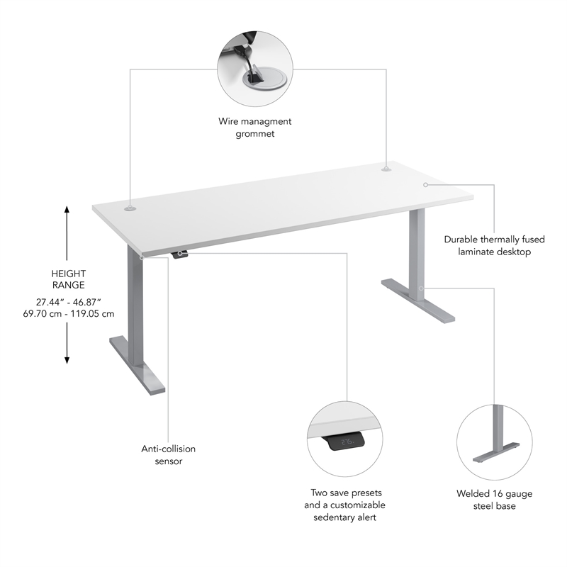 Move 60 Series 72W Adjustable Standing Desk in White - Engineered Wood