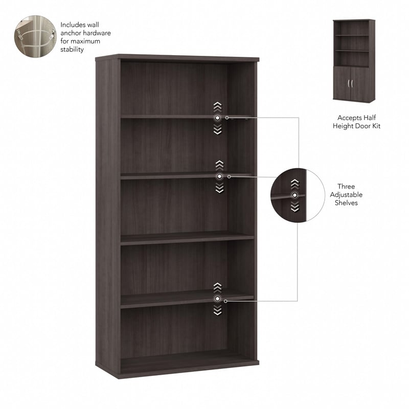 Studio C 5 Shelf Bookcase in Storm Gray - Engineered Wood