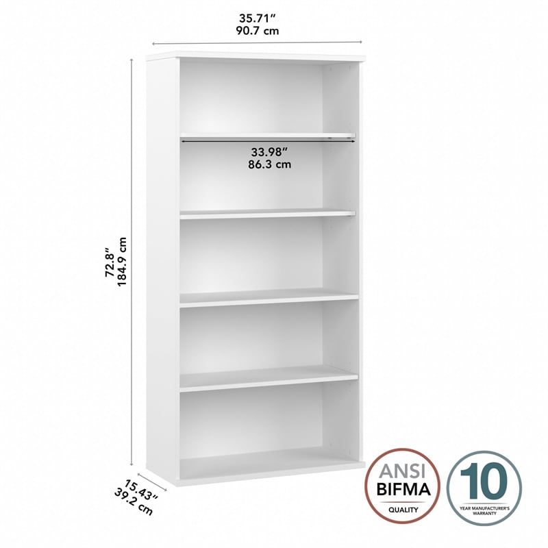 Studio C 5 Shelf Bookcase in White - Engineered Wood